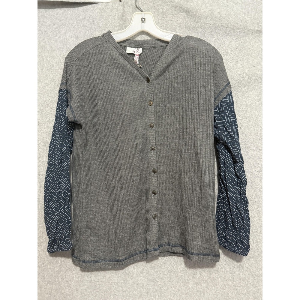 Matilda Jane 435 Top Girls 12‎ Gray Harvest Moon Button Front Long Sleeve Geo